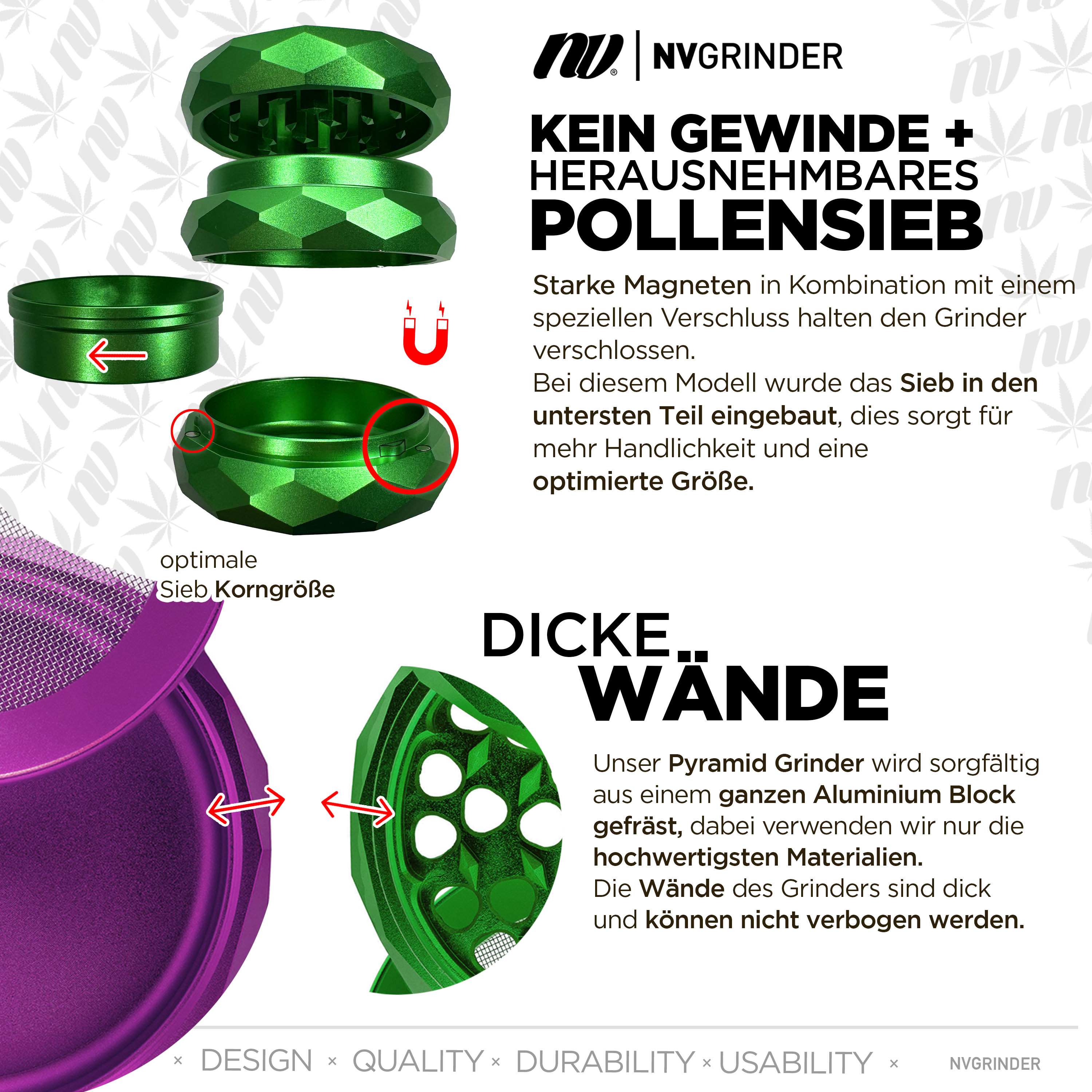 GrimmsGrow x NV | *Magnetic* Pyramid Grinder - 4-teilig - Ø63mm