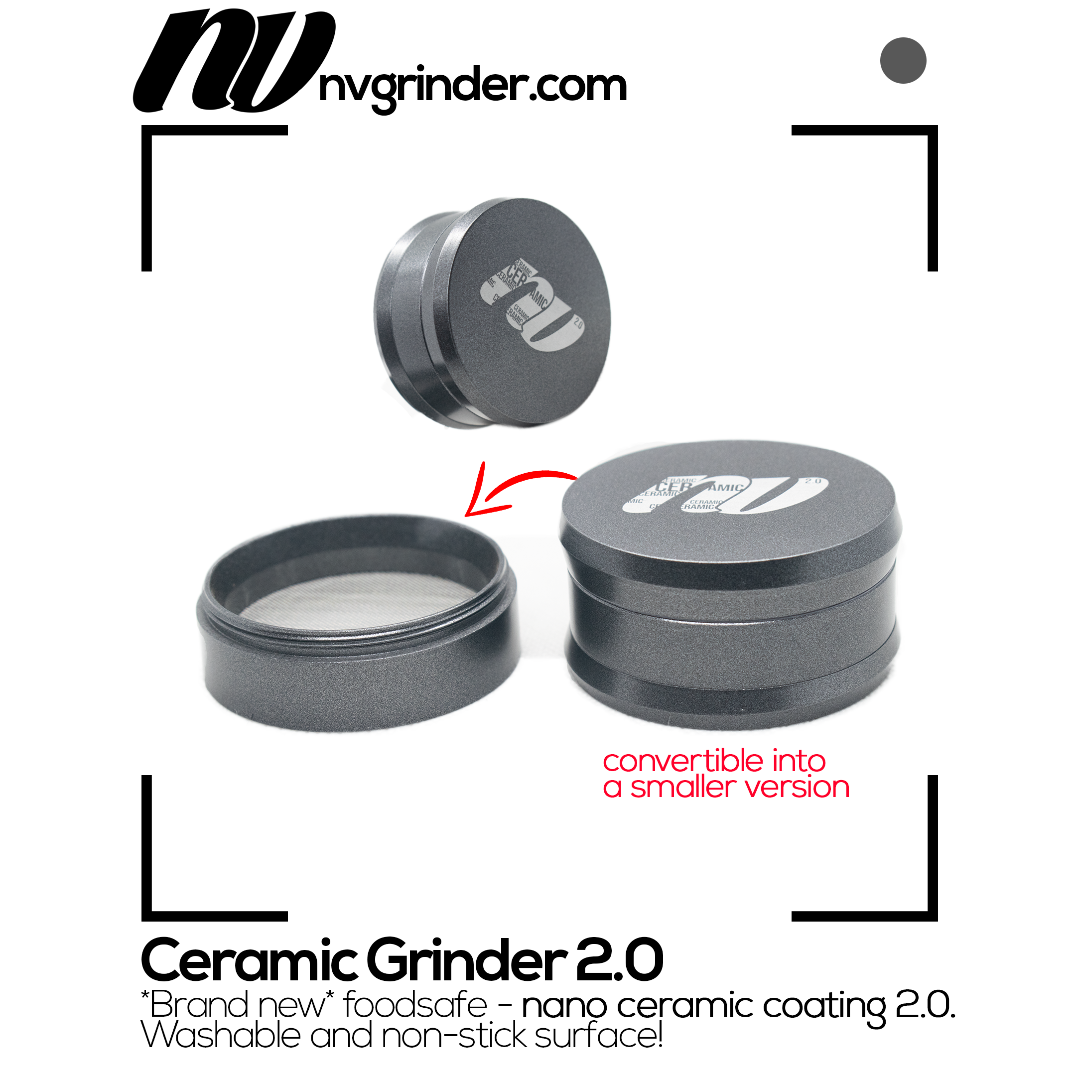 Ceramic Grinder 2.0 - 4-piece - non-stick coating - Ø65mm