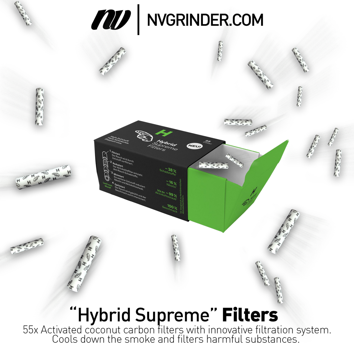 55 Stk. Hybrid Supreme Filters AKTIVKOHLEFILTER 6,4mm EXTRA-SLIM